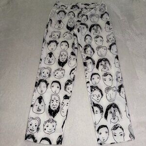 Shekou All-Over Portrait Face Print Pants Trousers Runway Pop Art White Black M